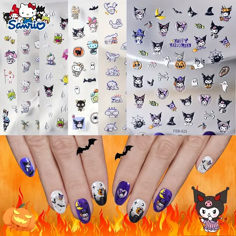 

Miniso 5D Relief Halloween Nail Supplies Sanrio Cartoon Kuromi Nail Sticker Anime Hello Kitty Sticker For Nails Nail Accessories