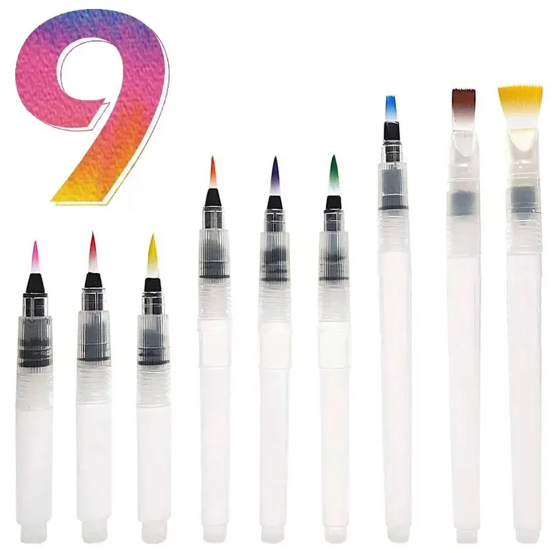 7/9/12 sztuk zestawów pędzli akwarelowych Super łatwe w użyciu i napełnianiu do rozpuszczalnych w wodzie kolorowych ołówków Aqua Brush Pen dla początkujących — zdjęcie 2