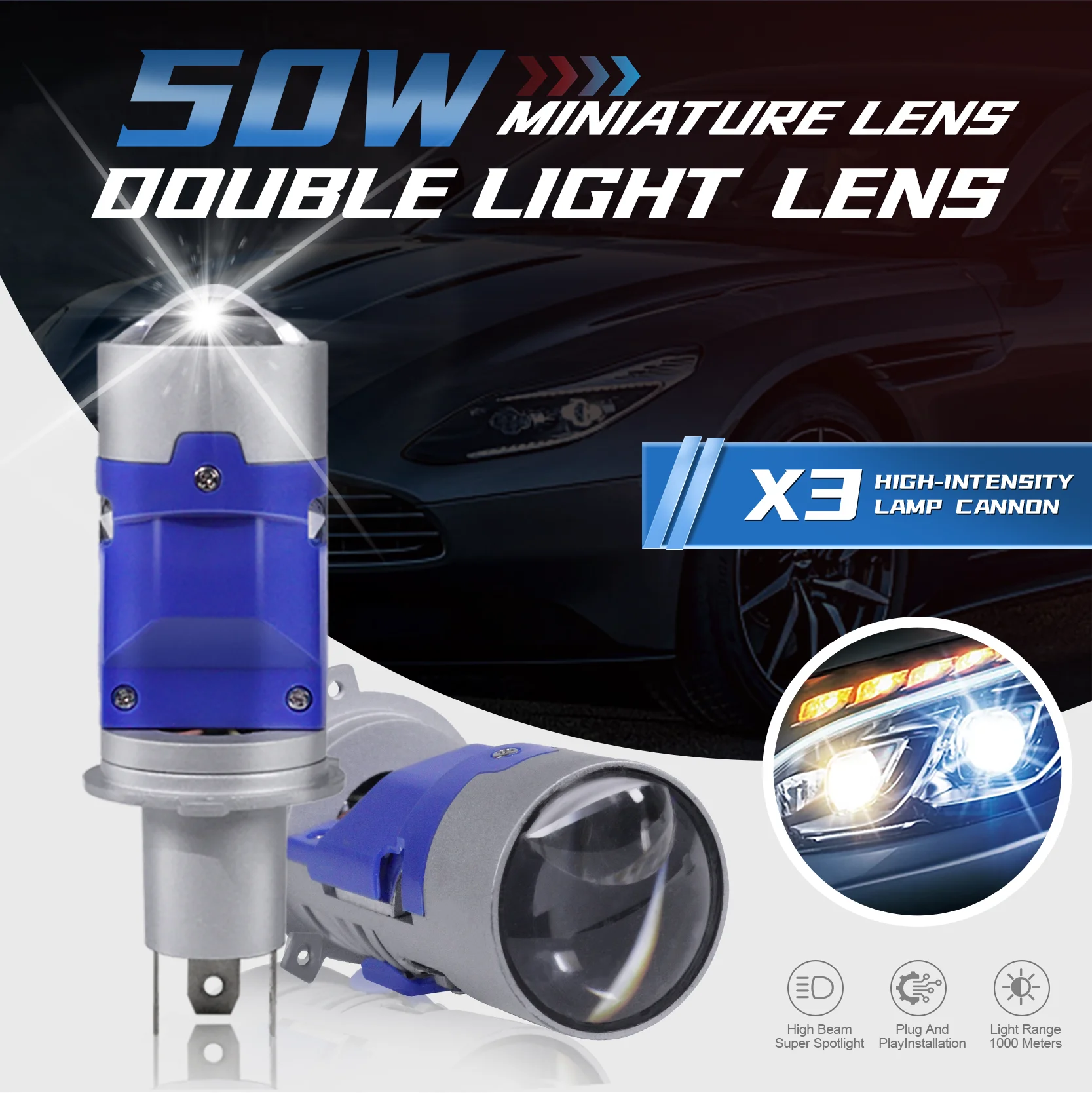 

Carolyn NEW Motor LED lens H4 LED bulb fisheye lens solenoid valve Auto light car headlight modification High/Low beam Plug&Play