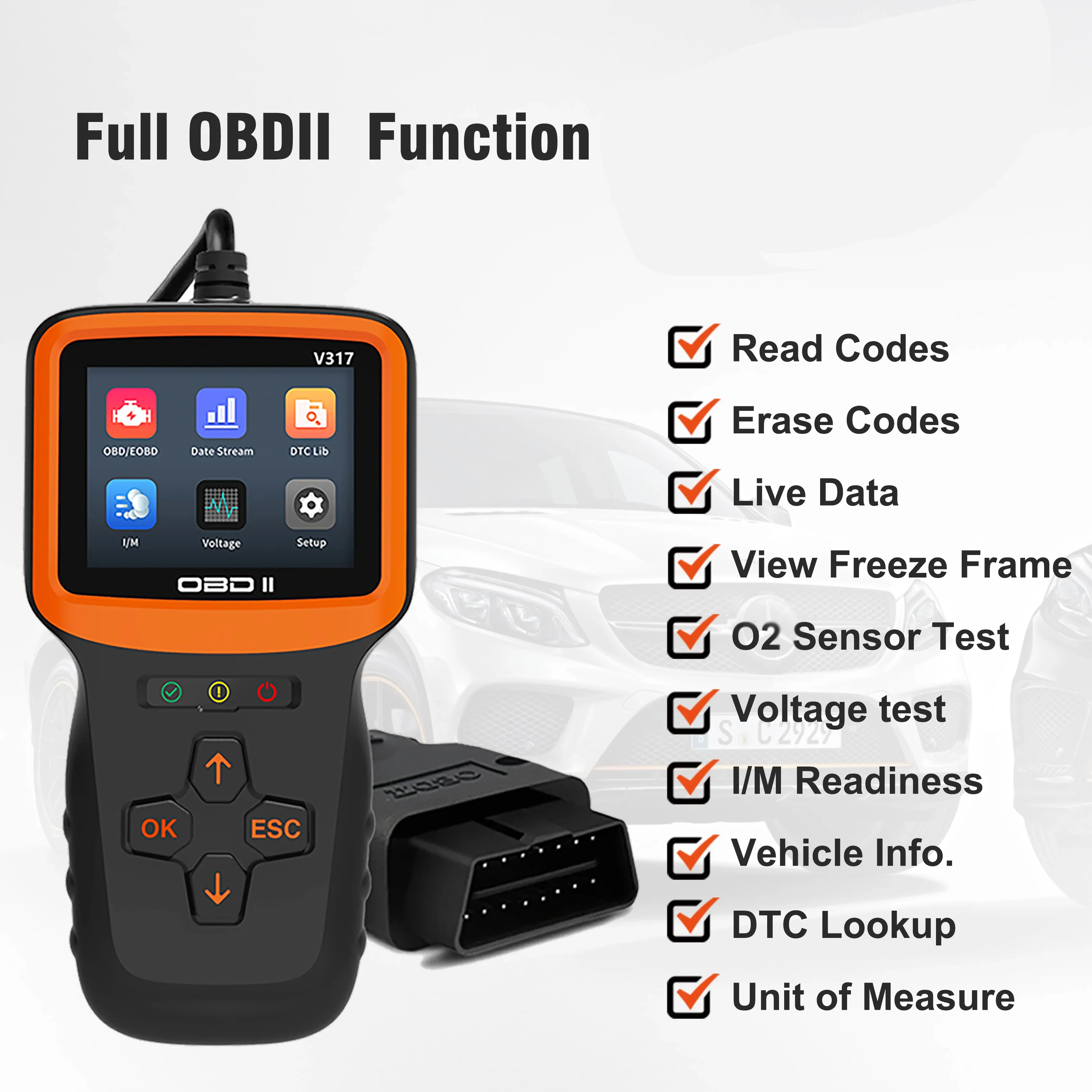 

V317 Car OBD2 Code Reader Scanner Mini Fault Diagnosis Instrument Probe OBDII Diagnostic Tool Handheld Detector Multi Language