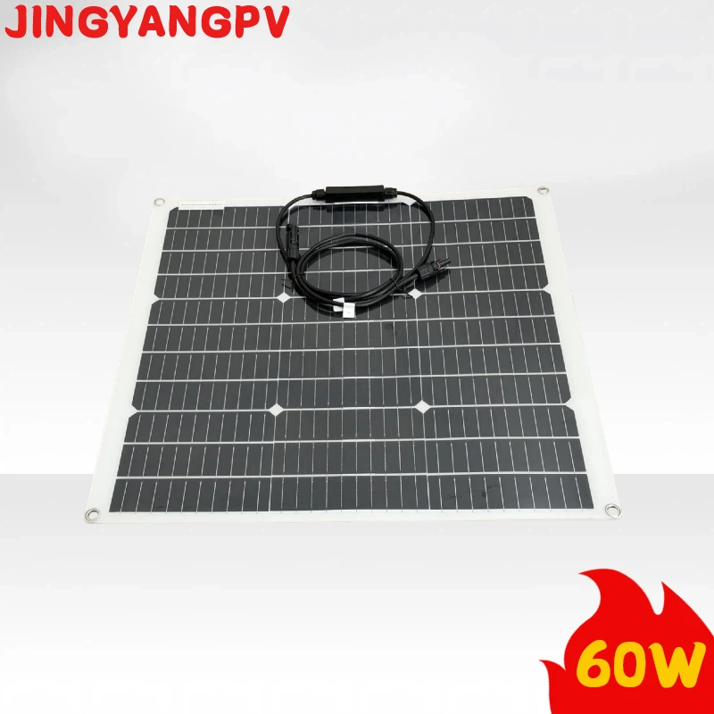 60 W 18 V Flexibles Monokristallines PET-Solarmodul für 12 V Batterien, Wohnmobile, Camper, Vans, Boote, Balkone und Andere Unebene Oberflächen