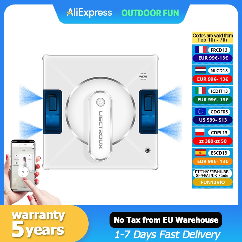 Robot nettoyeur de vitres Liectroux YW509, pulvérisation d'eau bidirectionnelle, robot de nettoyage de vitres pour sols en verre, robot aspirateur pour fenêtres, navigation intelligente,Fonctionnemen