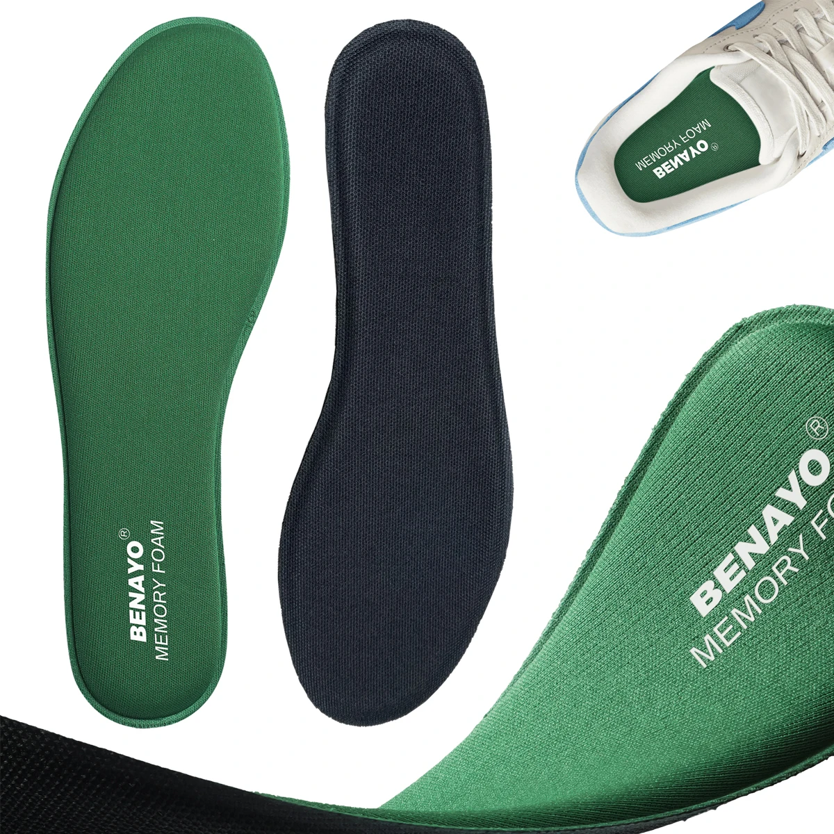 Memory Foam Insoles for Men Women Breathable Cushioning Shoe Inserts Shock Absorbing Replacement Footbed for Work Boots Running