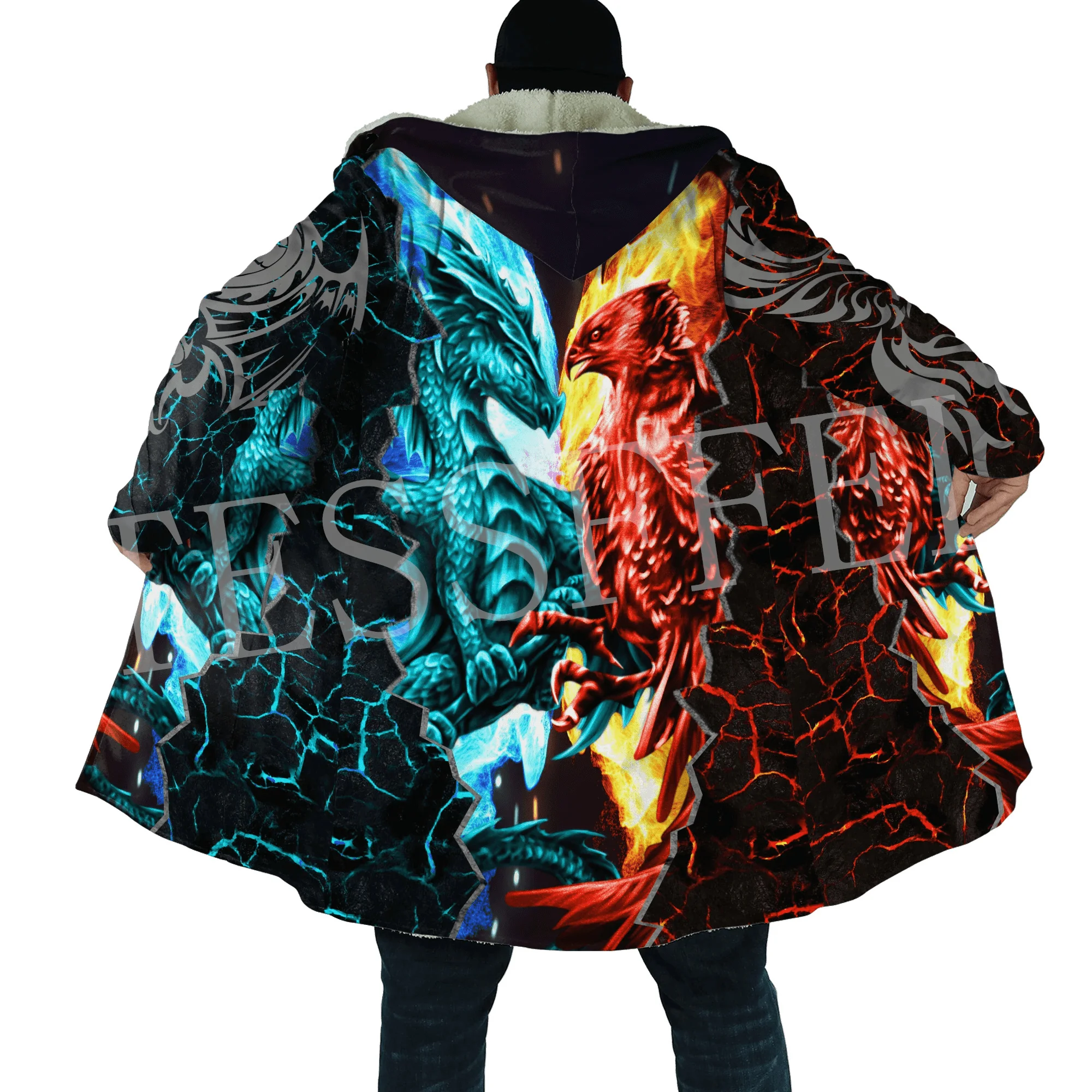 Custom Name Cosplay Animal Dragon Retro Tattoo Harajuku 3DPrint Windbreaker Winter Casual Funny Hoodies Cloak Fleece Overcoat X2