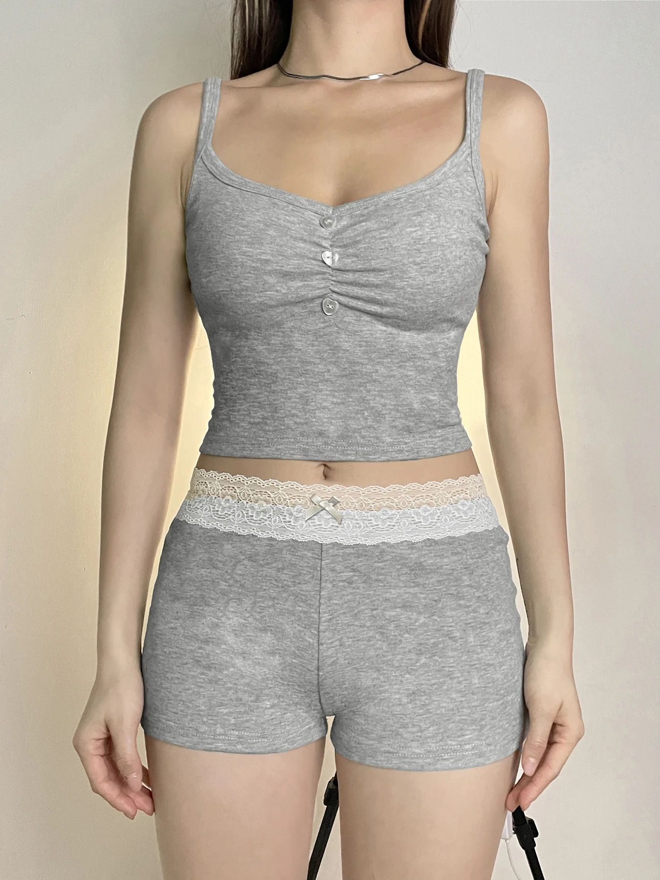 

Rockmore Casual Cami Lace Patchwork Women Shorts Set Women Fashion Two-Piece Crop Top Shorts Suits Summer Beach Holiday Outfits