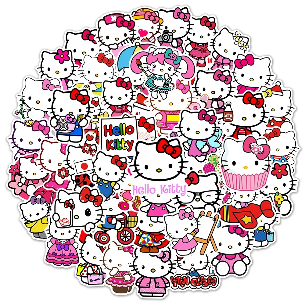 10/30/50PCS Anime Mignon Bonjour Kitty Autocollants Enfants Jouet BRICOLAGE Journal Valise Scrapbook Téléphone Portable Vélo Kawaii Chat Autocollants