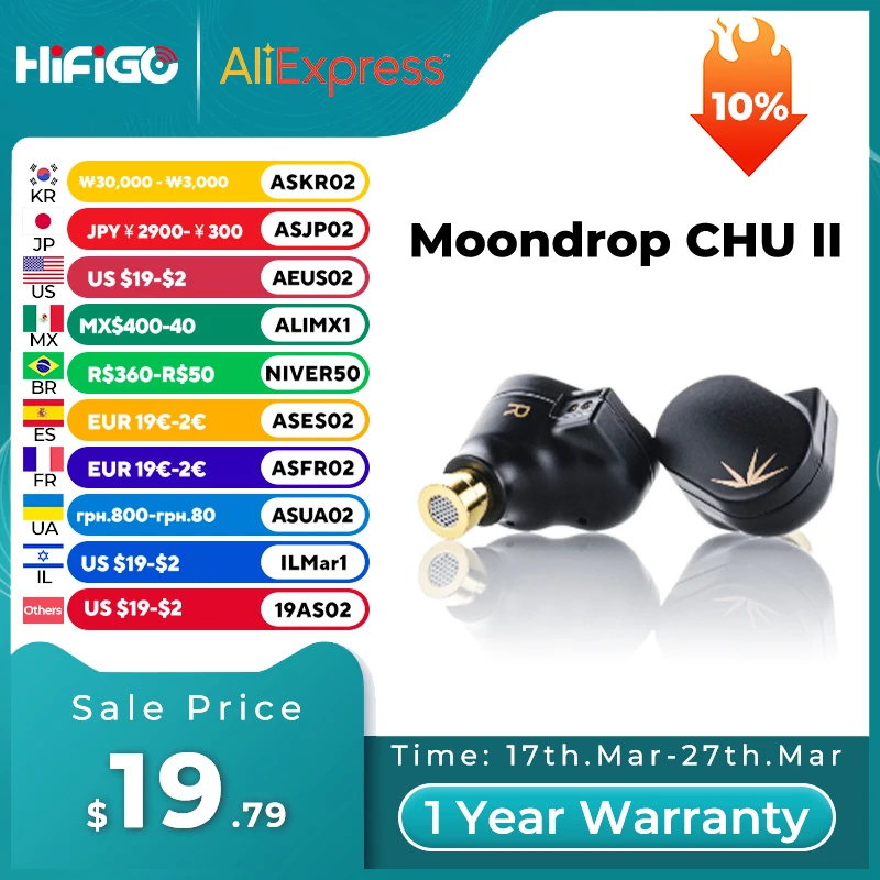 MOONDROP CHU II / CHU 2 Performance Dynamic Driver Earphone IEMs Interchangeable Cable In-Ear Headphone HiFi Music Earbuds