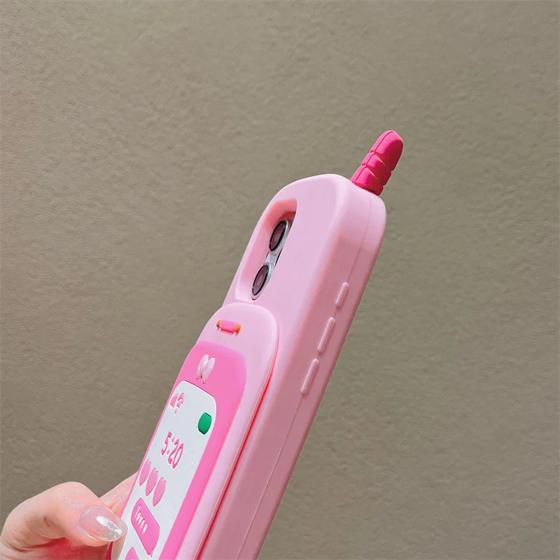 Cute 3D hot pink bow mobile phone model Push-pull mirror silicone case iPhone 16 15 Pro 14 13 Pro Max shockproof soft cover gift