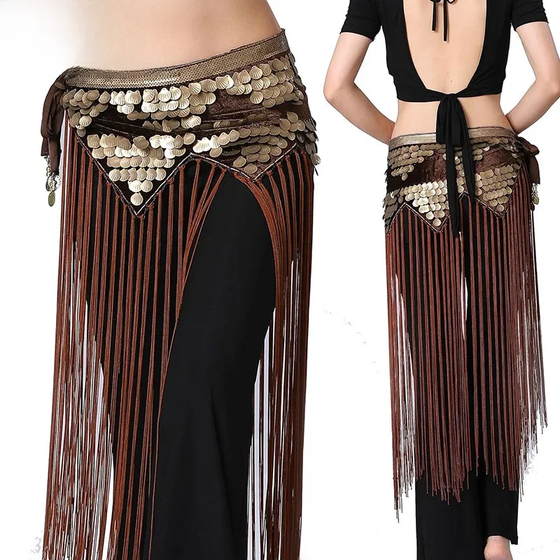 Tribal Coins Wave Shape Belly Dance Hip Skirt Shiny Dancing Wrap Belt Fringe Tassel Shawl for Women Girls Dancewear Outfit — zdjęcie 2