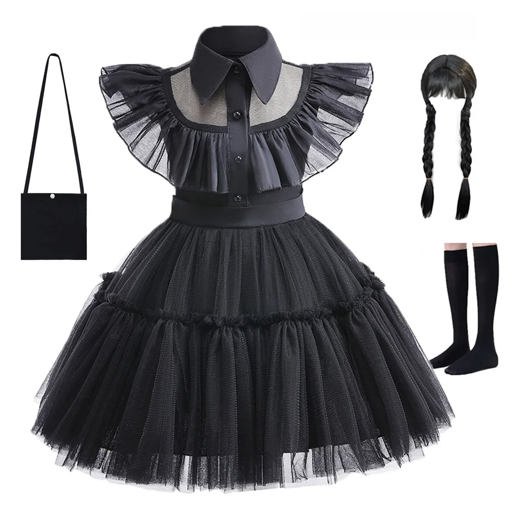 Kinder Hochzeit Addams Cosplay Kleider für 1-6 Jahre Baby Mädchen Kostüm Karneval Party Halloween