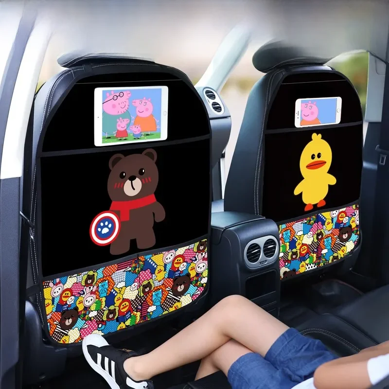1 pièces couverture arrière de siège de voiture protecteur pour enfants dessin animé voiture Anti coup de pied tapis avec sac étanche siège de voiture protecteur arrière Anti coup de pied