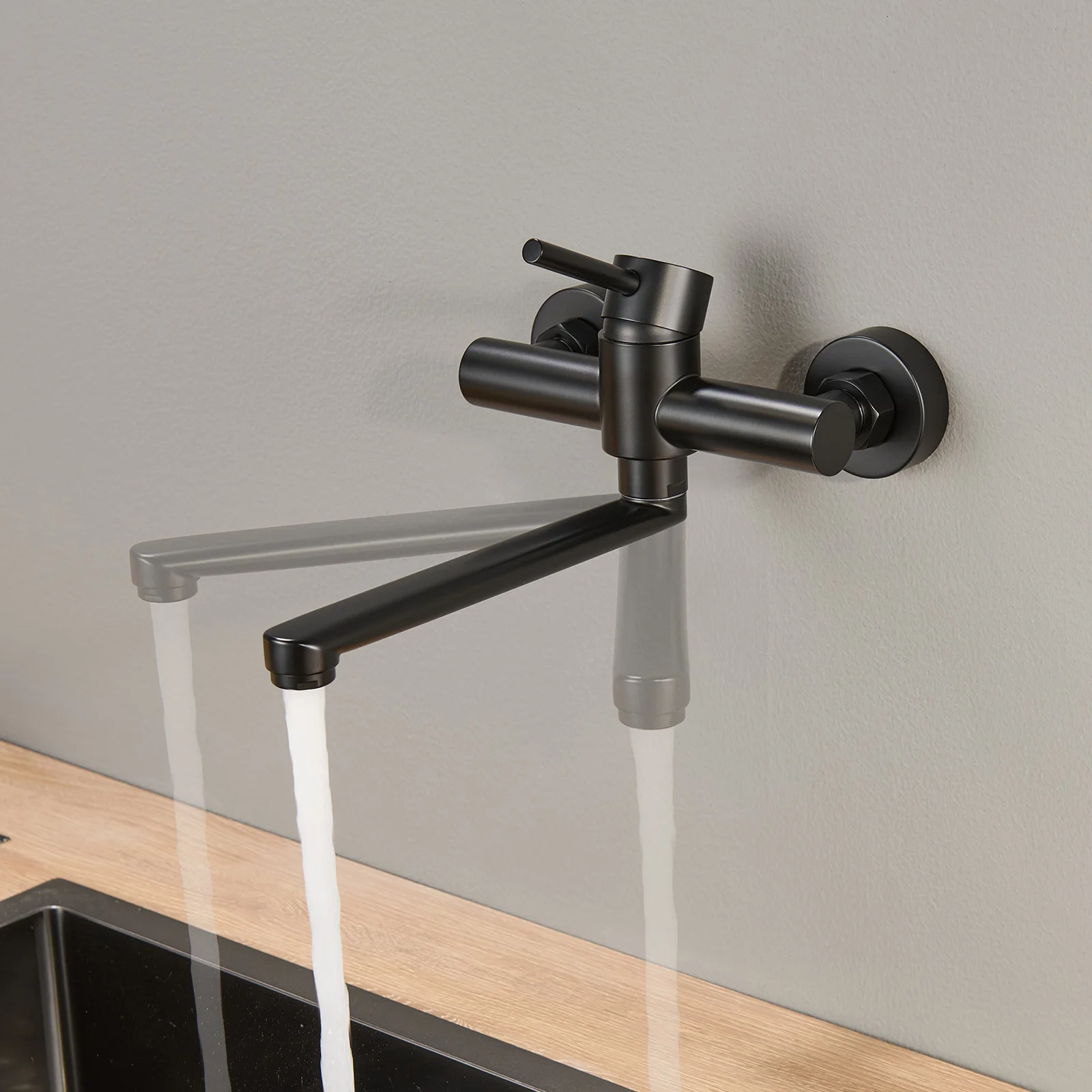 Grifo de Cocina Pared Negro Cano
