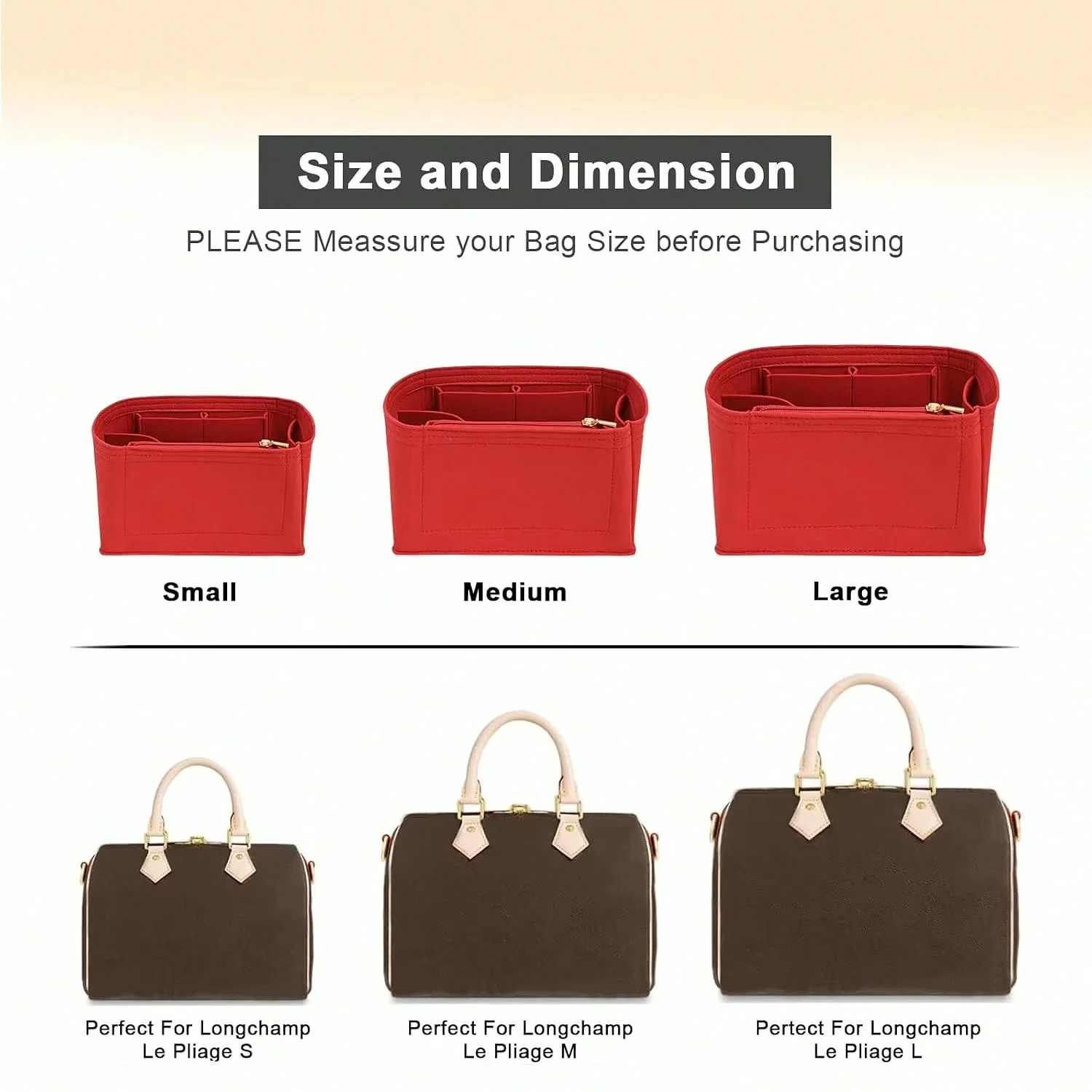 Duffle Handbag Organizer Insert Felt Multi Pocket Purse Liner Storage Divider Bag Shaper Inner Insert