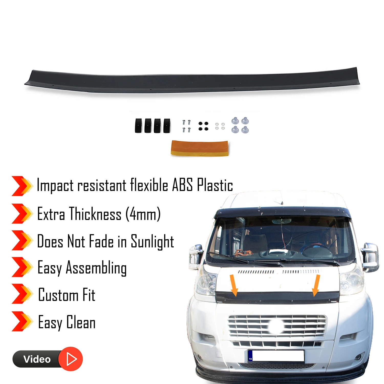 Hood Deflector Guard for Peugeot Boxer (2006-2014) Bug Shield Bonnet Protector / 4 mm thickness and ultra-durable material