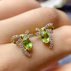 KJJEAXCMY Brand Boutique Jewelry 925 Sterling Silver Natural 7x7mm Olivine Women's Colored Gemstone Earrings Handmade for Girls'
