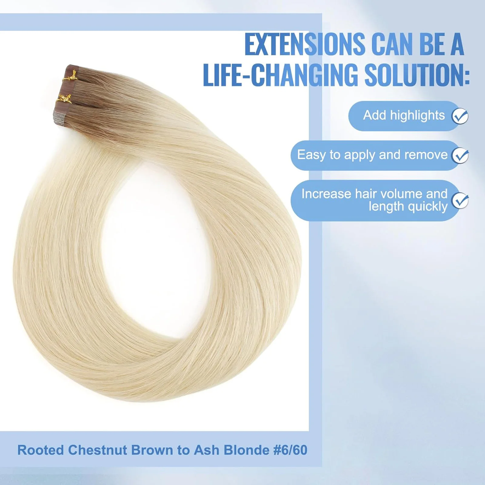 Sixstarhair 20枚入り テープエクステ 人毛 50g 16/20/22インチ 100%レミー人毛 テープ式エクステ 女性用