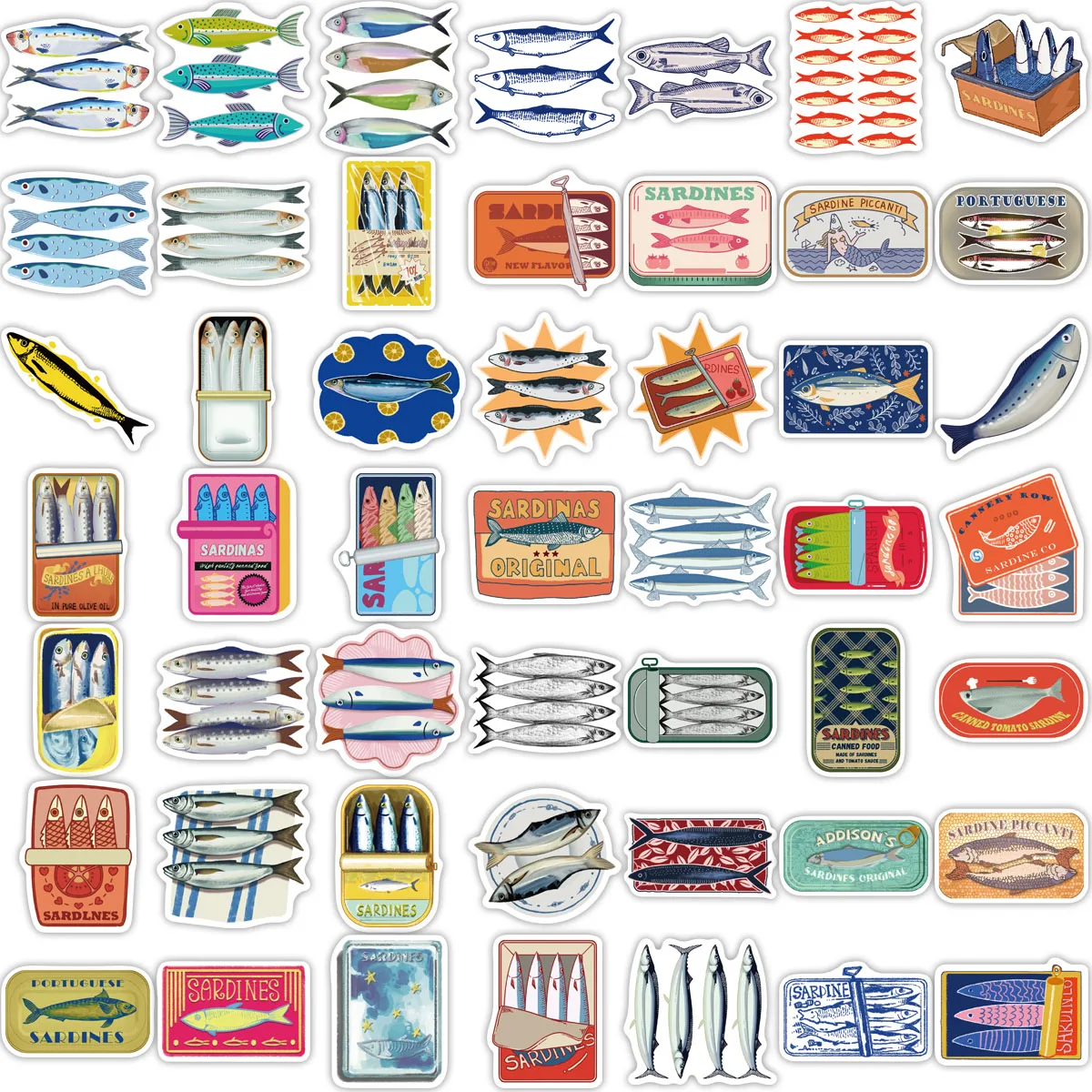 50 قطعة الكرتون ساردين الكتابة على الجدران ملصق الديكور الغيتار DIY بها بنفسك الكمبيوتر المحمول جراب هاتف جذع ملصق مضاد للمياه #4