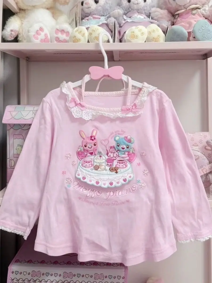 Japanese Kawaii Crop Tops Cartoon Print Harajuku Lolita Short Sleeve T-shirts Women Y2k Aesthetic Slim Tee Vintage Fairy Grunge