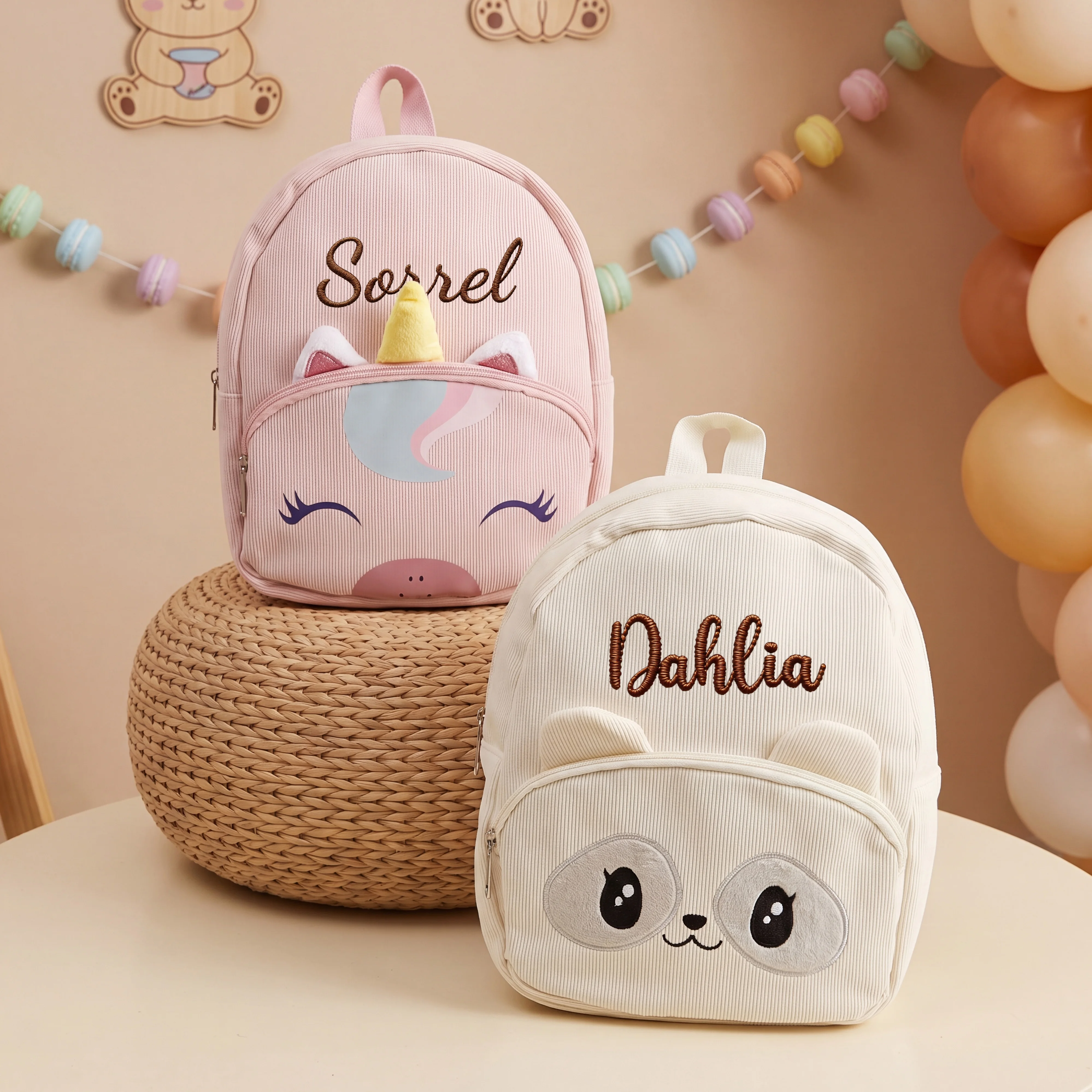 Custom Embroidered Name Kids Backpack Corduroy Cartoon Panda Unicorn Duck Toddler School Bag,Baby Shower Gift - view 2
