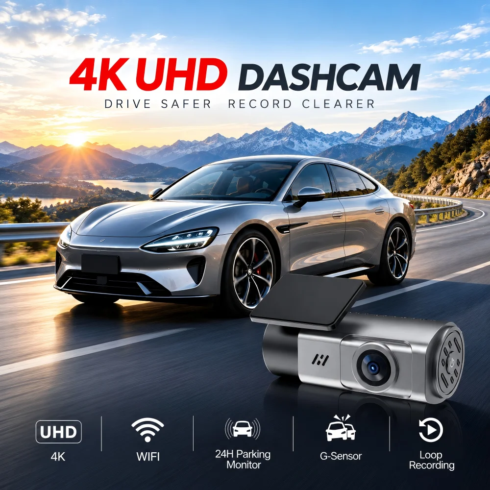 AUBERON 4K UHD Dash Cam Single Front Car DVR Built-in WiFi 24H Parking Monitor G-Sensor Loop Recording Vehicle Driving Recorder