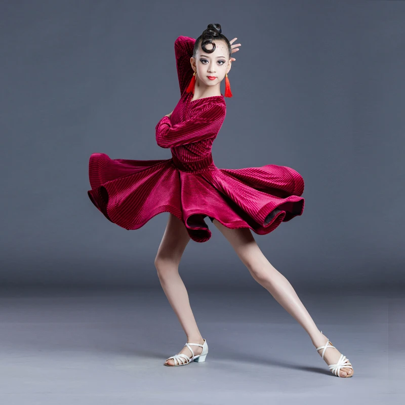 Latin Dance Costume for Girls Latin Dance Skirt Training Clothing for Girls Grading Regulations for Autumn and Winter Dance Conj