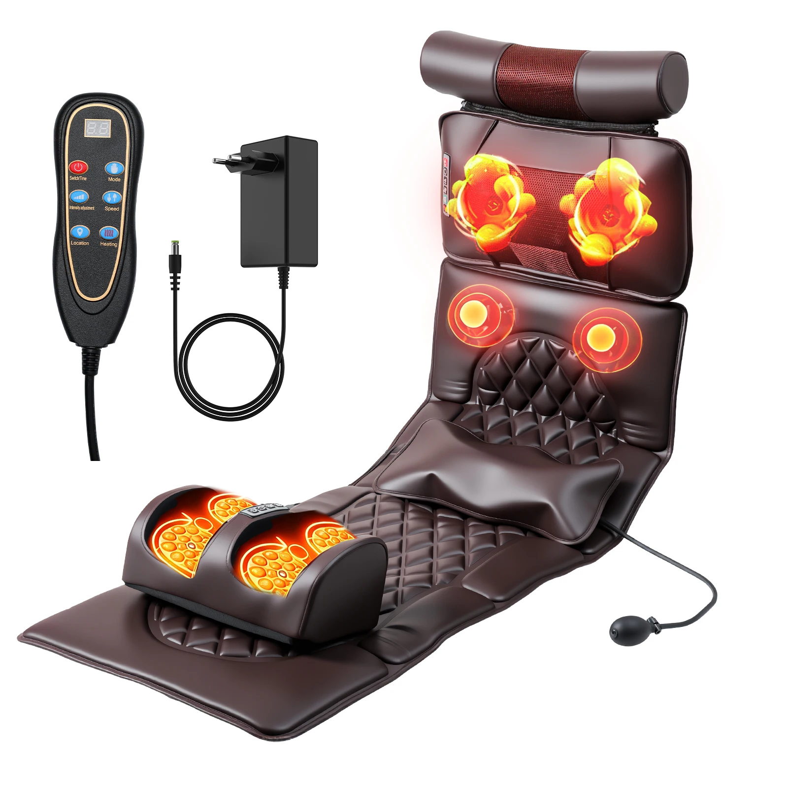 Faltbare elektrische Vibrationsmassagematte mit Heizung, 10 Vibrationsmotoren, 3 Stärkestufen, 5 Modi, Ganzkörpermassagematte für Nacken, Rücken, Taille, Beine, EU-Stecker