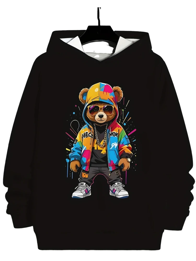 

Children's 3D Printed Fashion Bear Pattern Hoodie, Suitable for Play, School, and Casual Wear in Spring and Autumn Seasons
