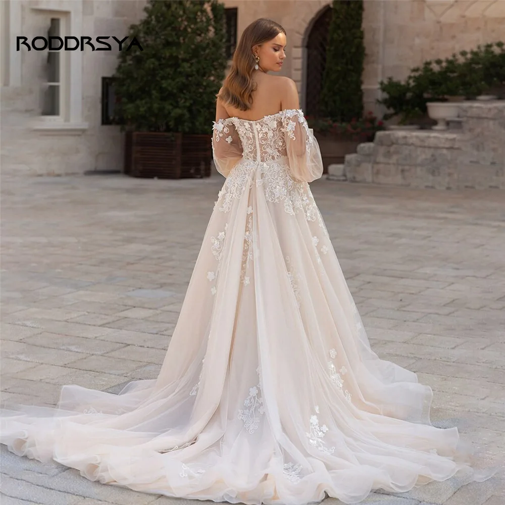 Rodddrsya eleganckie koronkowe suknie ślubne 2022 dla kobiet Off The Shoulder suknia ślubna Sweetheart-line Backless Vestidos De Novia