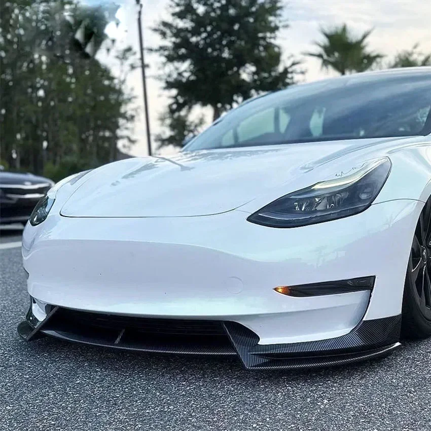 Voor Tesla Model 3 2017-2022 Gloss Black Voorbumper Lip Kin Diffuser Body Kit Spoiler Deflector Tuning accessoires Gemodificeerde - afbeelding 2