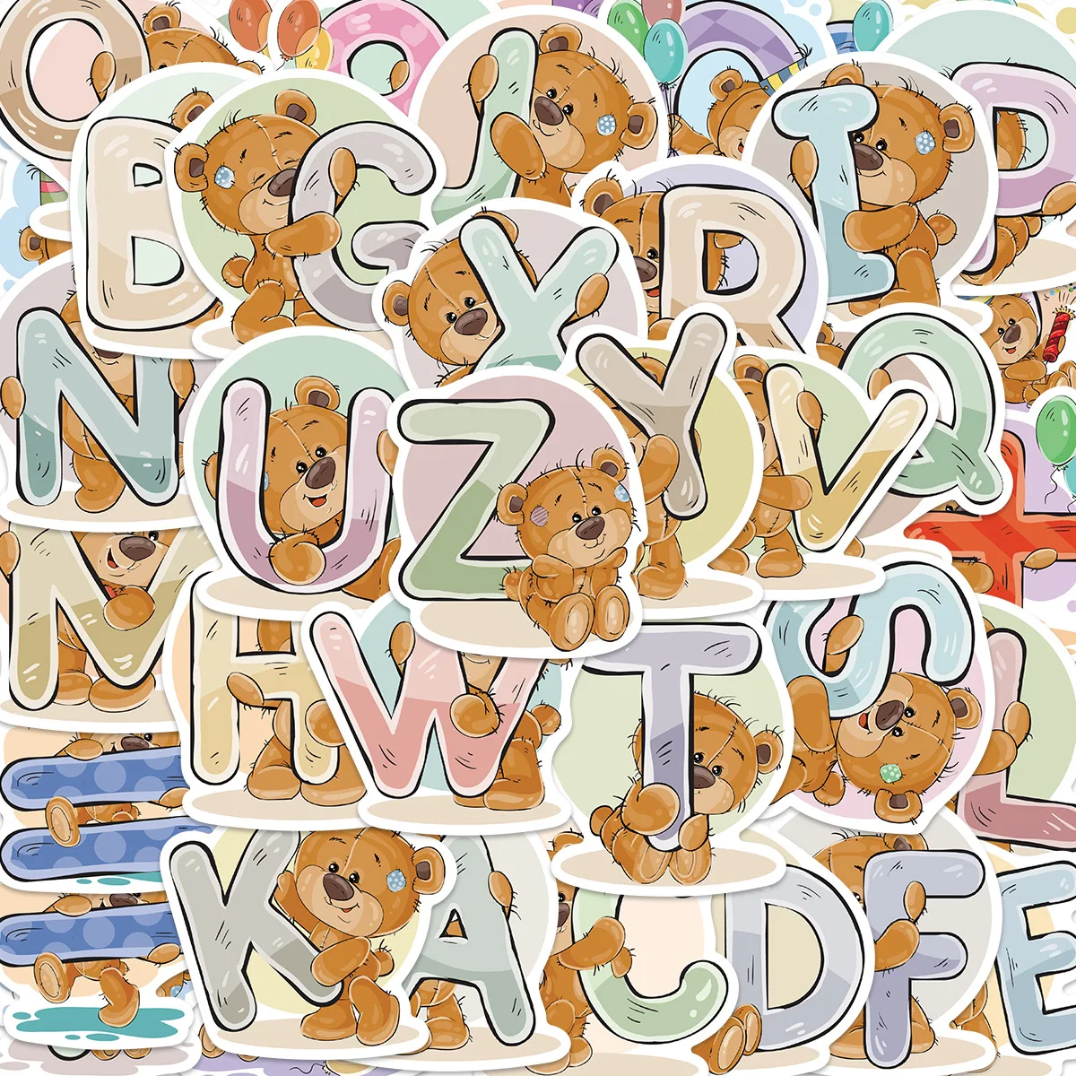 10/39PCS Cartoon Bear English Alphabet and Number Stickers Kids Educational Toy DIY Wall Notebook Fridge Skateboard Sticker Gift