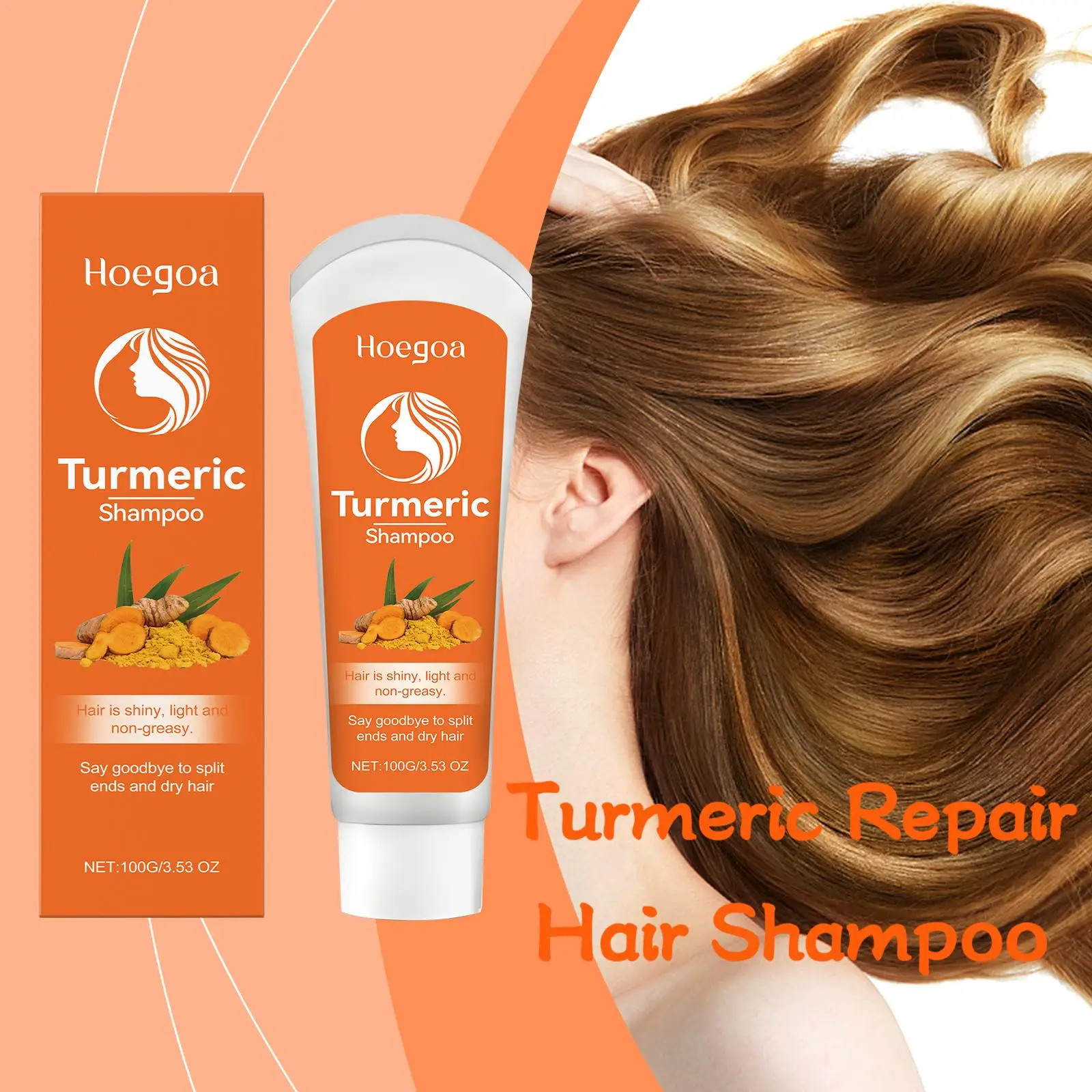 

Hoegoa 100g Turmeric Hair Clean Shampoo Repair Frizz Split Ends Nourish Scalp Improve Breakage Oil Control Smooth Hair Shampoo