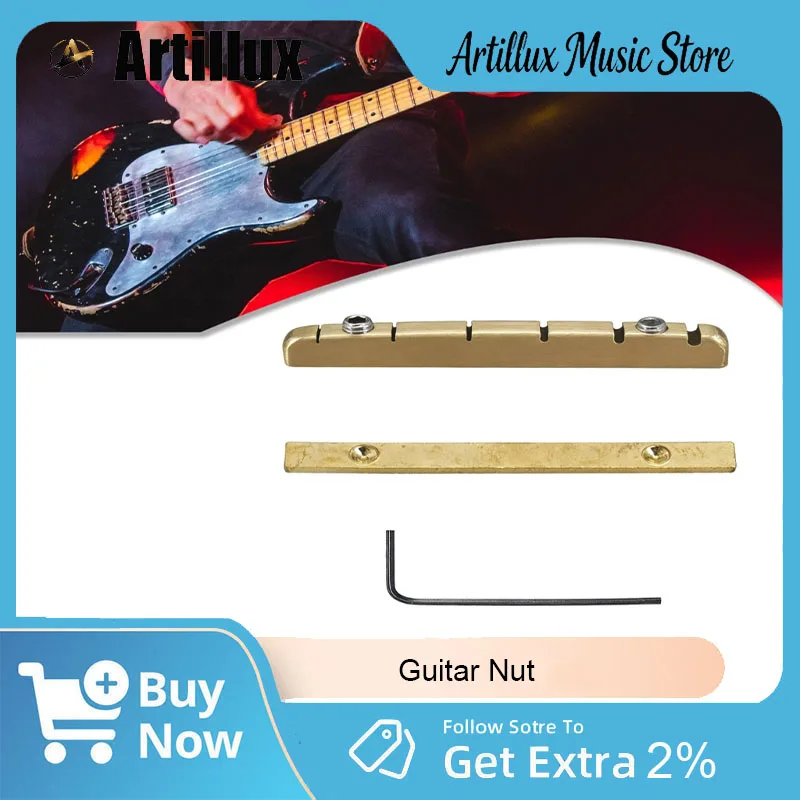 Artillux Brass Nut 6 String Guitar Adjustable Height with Base Plate Included Replacement Part for Superior Resonance and Tuning