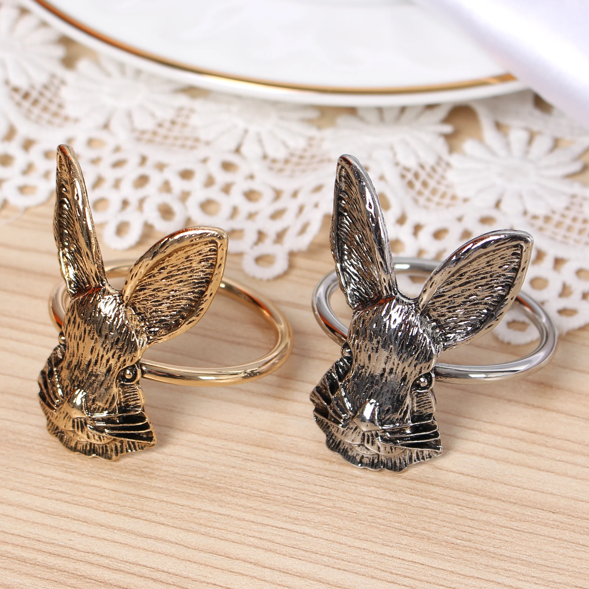 New Bunny Ears Napkin Rings Easter Rabbit Metal Serving Napkins Holder Home Table Art Decor And Accessor For Spring Christmas