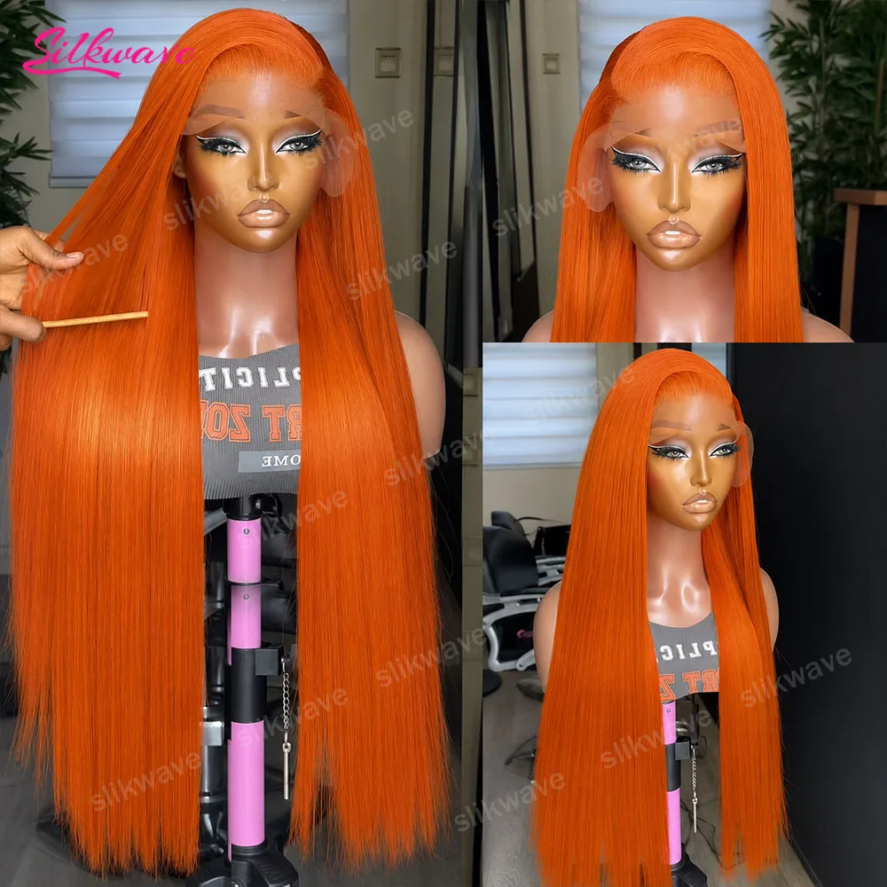 

34 Inch #350 Orange Ginger Lace Front Wigs Human Hair For Women Straight 13x6 Lace Frontal Wig Colored Wig Pre Plucked Peruvian