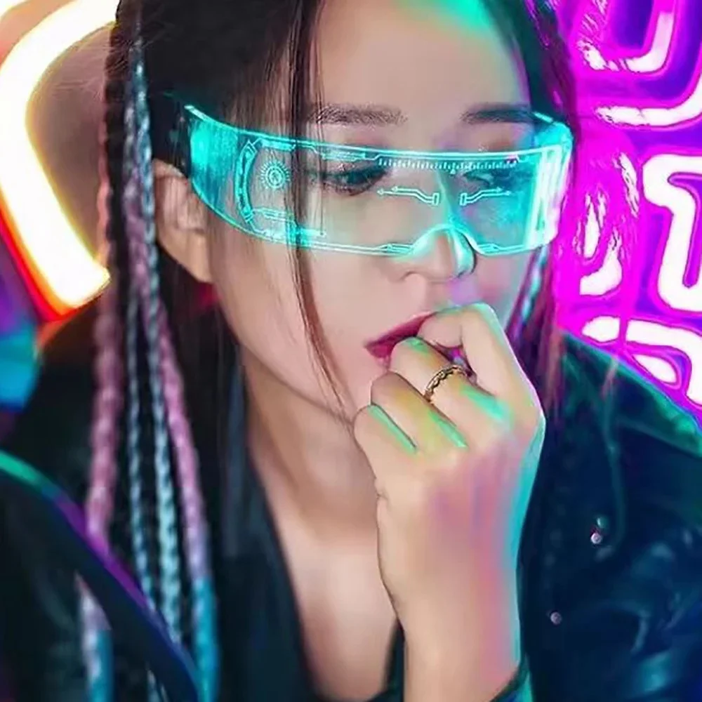 1 szt. Świecące diody LED okulary przeciwsłoneczne Vintage Punk gogle mężczyźni kobiety Fashion Party świąteczne kolorowe świecące odcienie okularów UV400 — zdjęcie 2