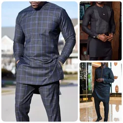 Afrikaanse Kleding Voor Man Dashiki Stijl Mannen Plaid Shirts En Broek 2 Stuk Casual Suits Kaftan Wear Suits Mannen kleding (M-4XL)