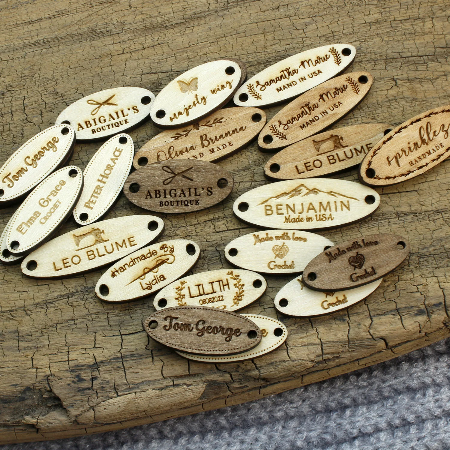 

Personalized Oval Wood Tags,Wooden Buttons, Custom Wood Name Tag,Gift Tags, Laser Engraving, DIY Wood Craft, Crocheted,LABEL TAG