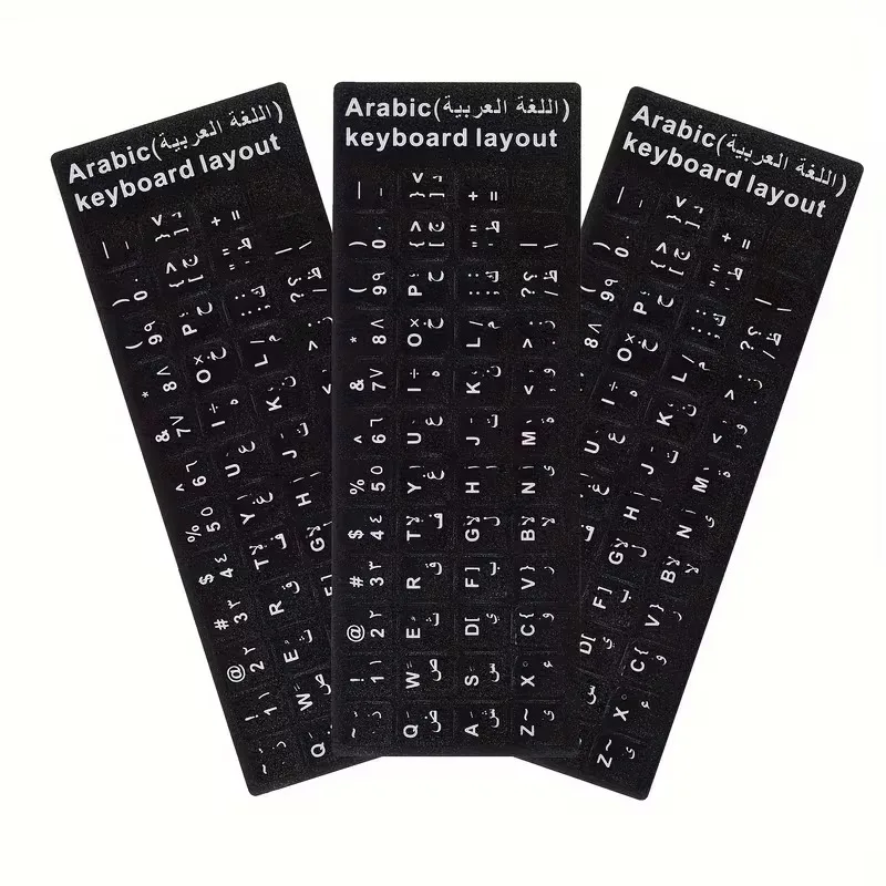 Schwarze Tastatur-Aufkleber, Ersatz-Sticker für Computer-Tastaturen, universelle Aufkleber für Koreanisch, Russisch, Englisch und Arabisch