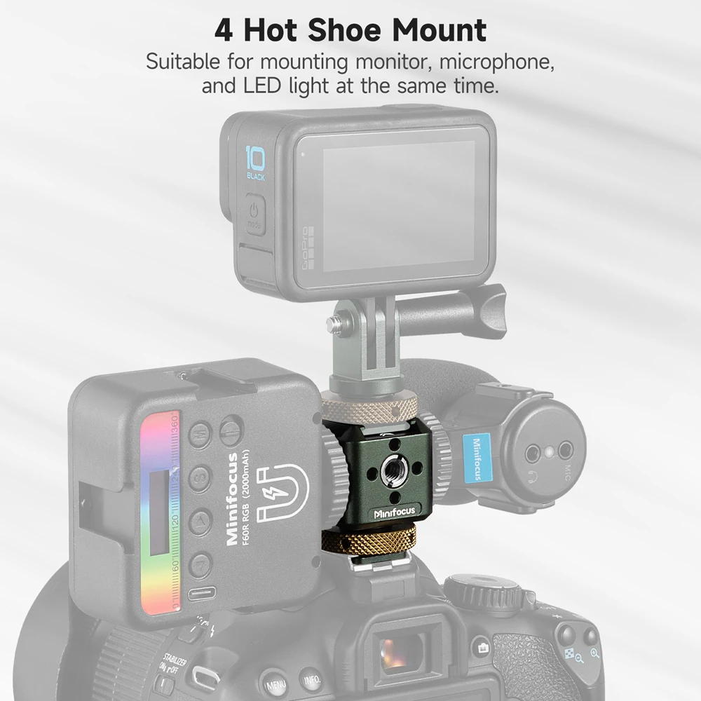 On Camera 4 Cold Shoe Monitor Mount Four Cold Shoe Adapter Magic Arm Flash Vlog Video Fill Light Microphone Extension Mount Head