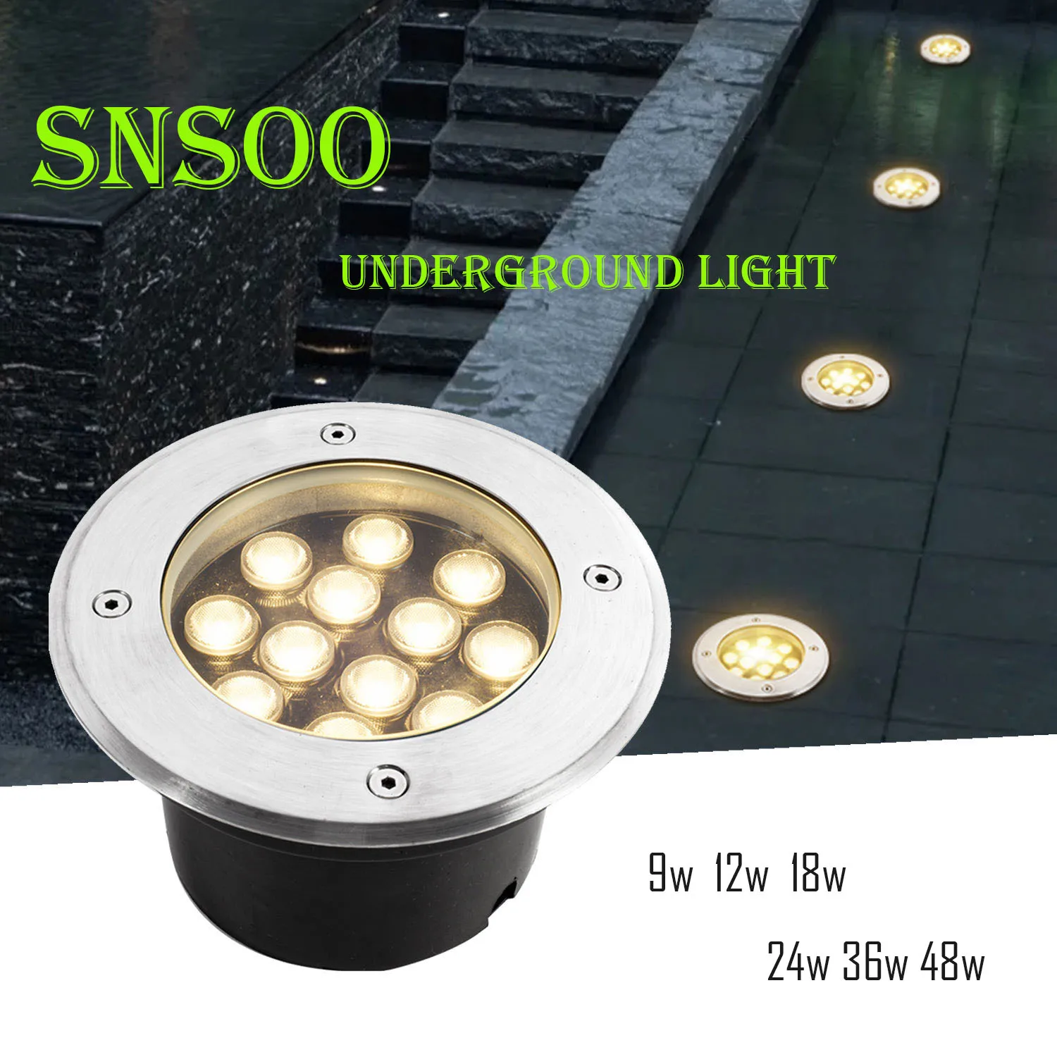 Luz LED subterránea redonda de aluminio para exposición en el hogar, luz led cuadrada de acero inoxidable de 12w, 18w, 24w, 36w y 48W, gran oferta