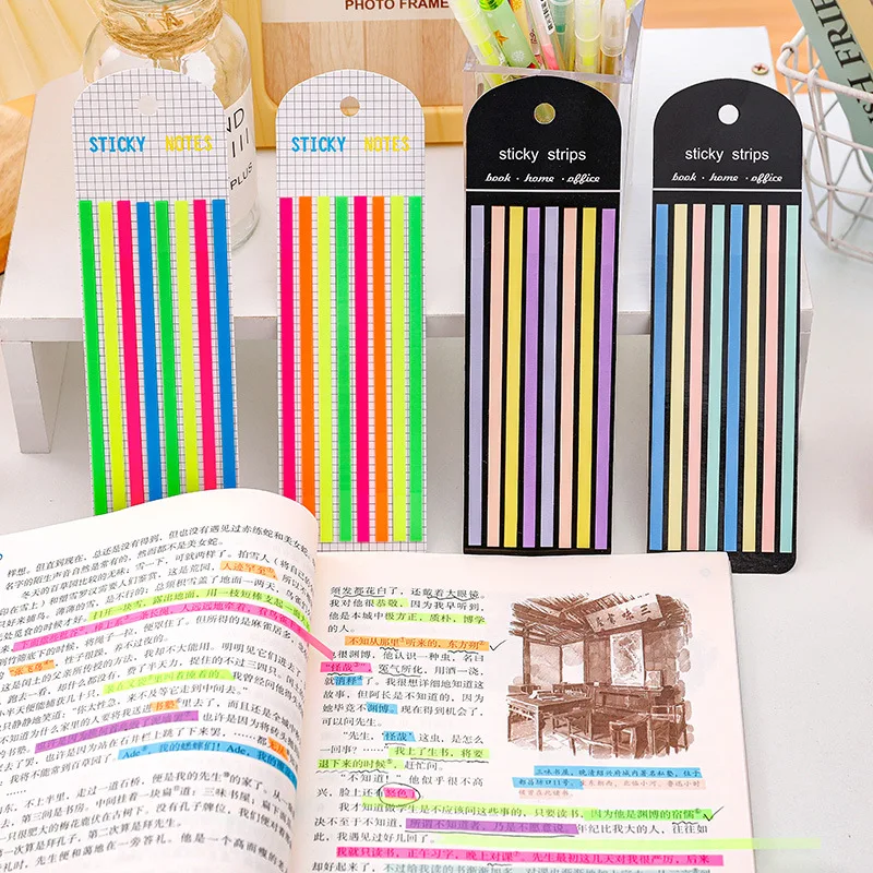 160Sheets Color Stickers Transparent Fluorescent Index Tabs Flags Sticky Note Strap Posted It Stationery School Office Supplies