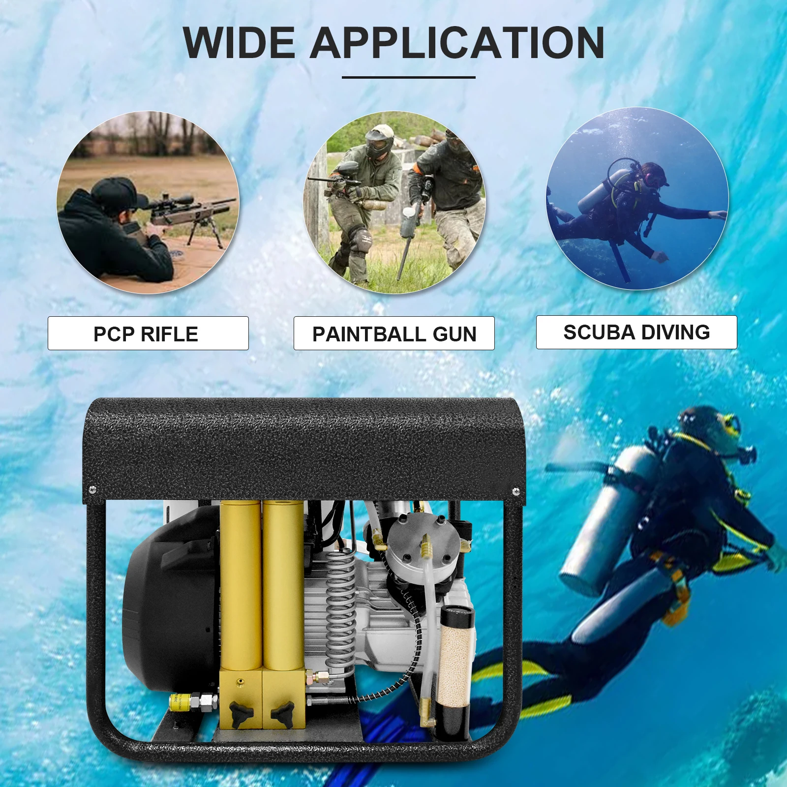 

TUDIVING-Portable Scuba Tank Compressor,Built-in Water Cooling and Filtration System,Auto Stop Version Pcp Compressor（TXEDM032））