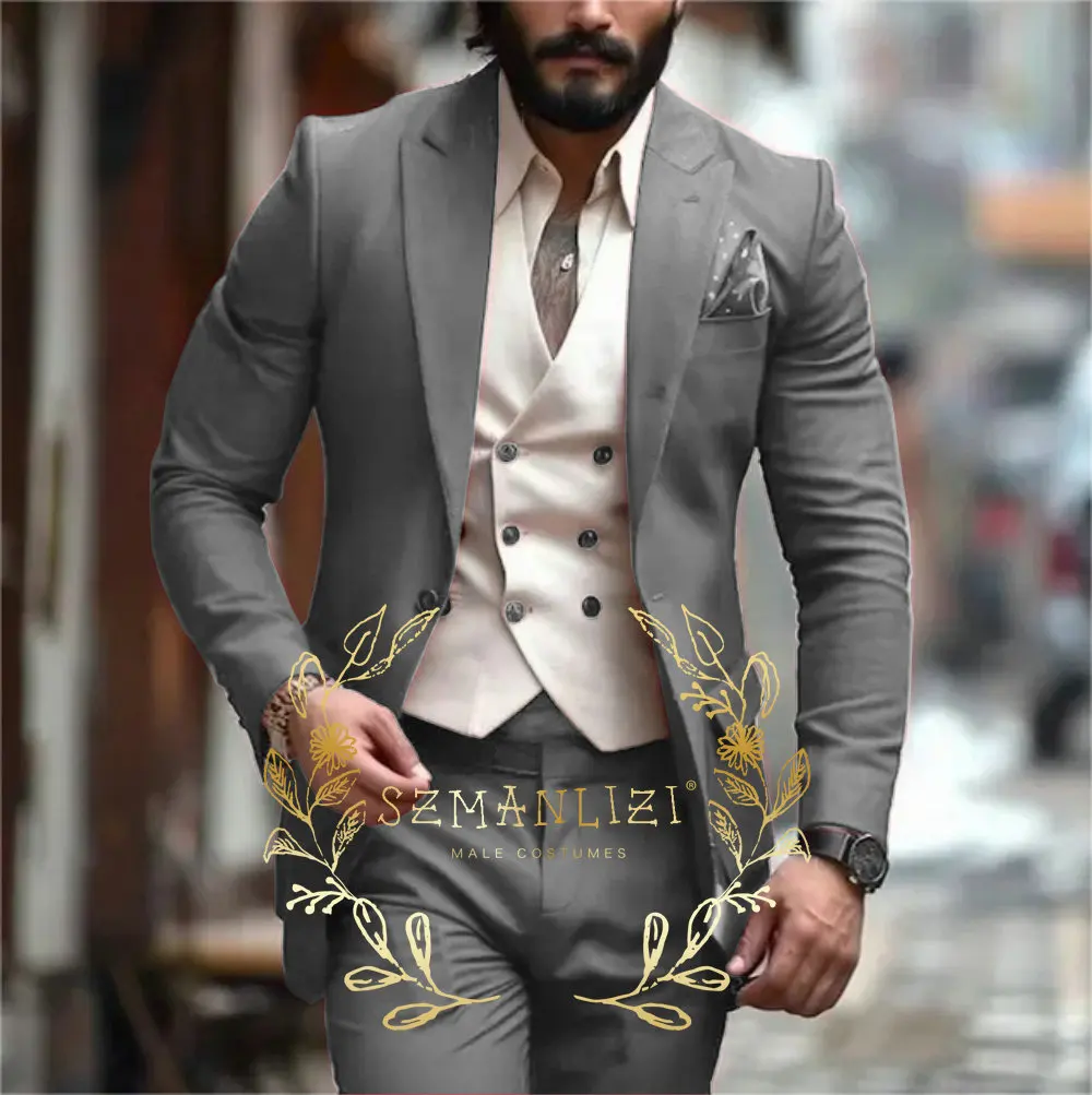 3 peça Borgonha Slim Fit Ternos dos homens Peak Lapel Casual Smoking para casamento Ternos Groomsmen (Blazer + Vest + Pant) Costume Homme