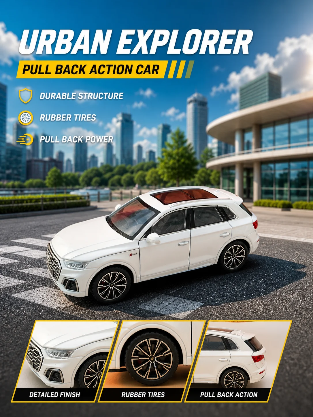 

1:24 Scale Diecast SUV Model Car with Openable Doors, Hood & Trunk, Collectible Replica for Display & Decoration