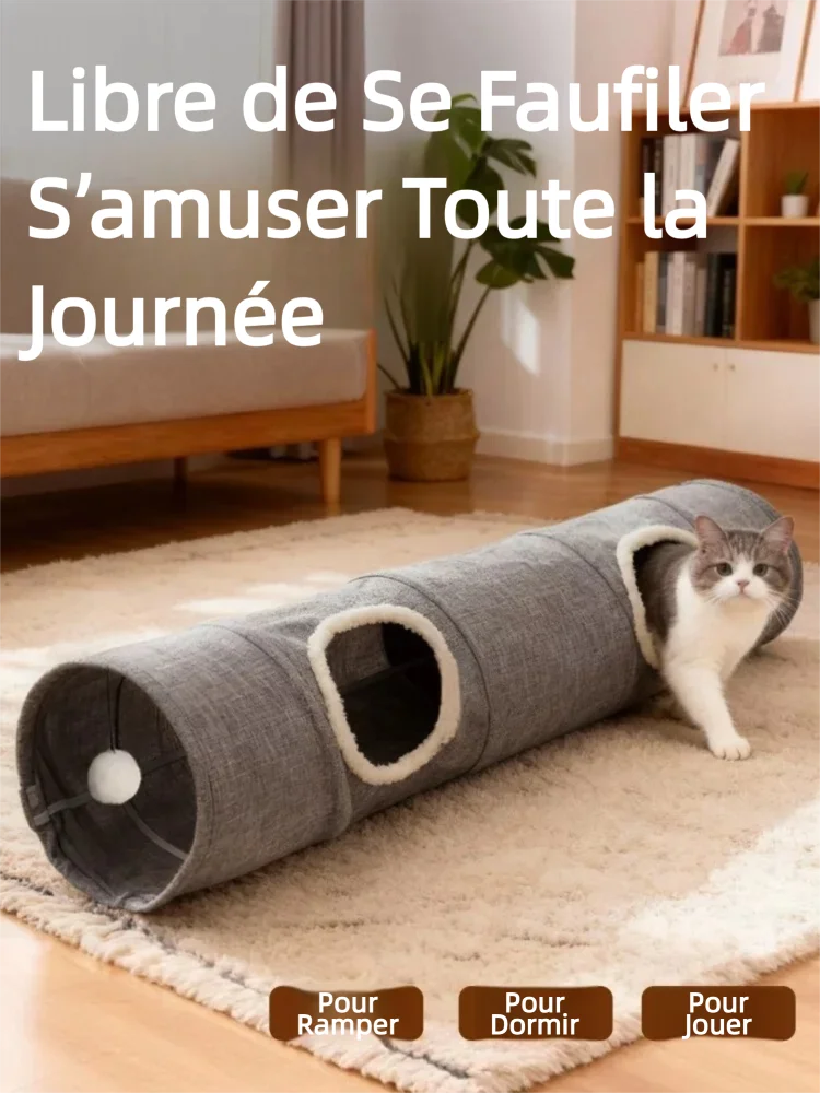 Tunnel pour chat 125 cm, diamètre 25 cm, tunnel de jeu pliable et résistant aux griffes, jouet interactif pour chats