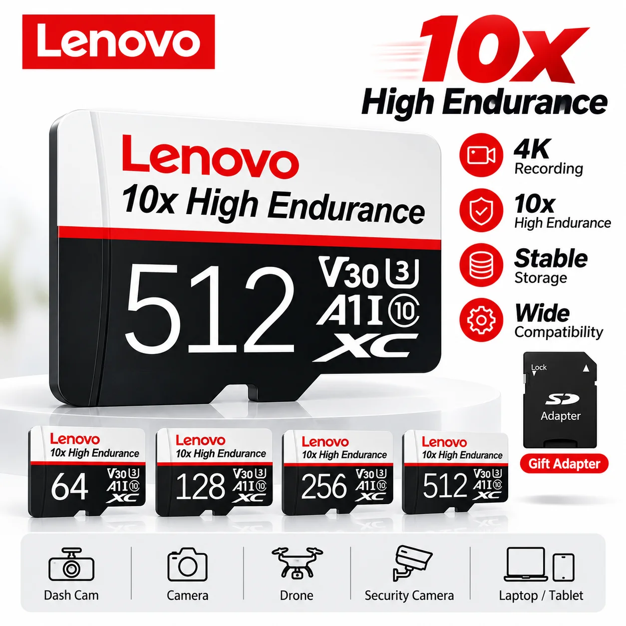 Lenovo 128GB Micro SD Card U3 V30 512GB 256GB 64GB 32GB Memory Card 4K High Speed TF Card for Phone Camera Drone Original
