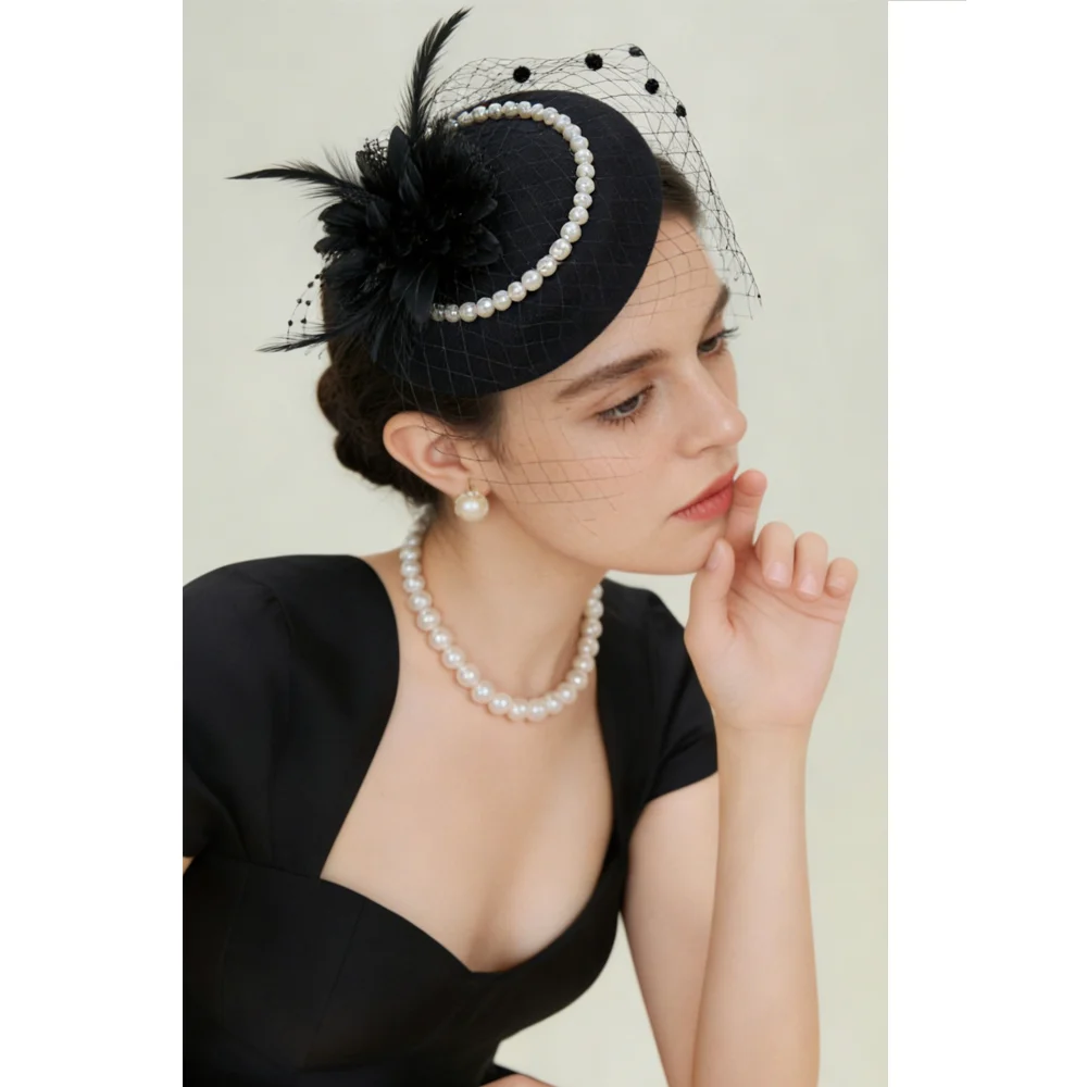 Fascinators Hats 20s 50s Hat Pearl Studded Veil Feather Pillbox Hat women Party Headwear with Veil for Girls and Women