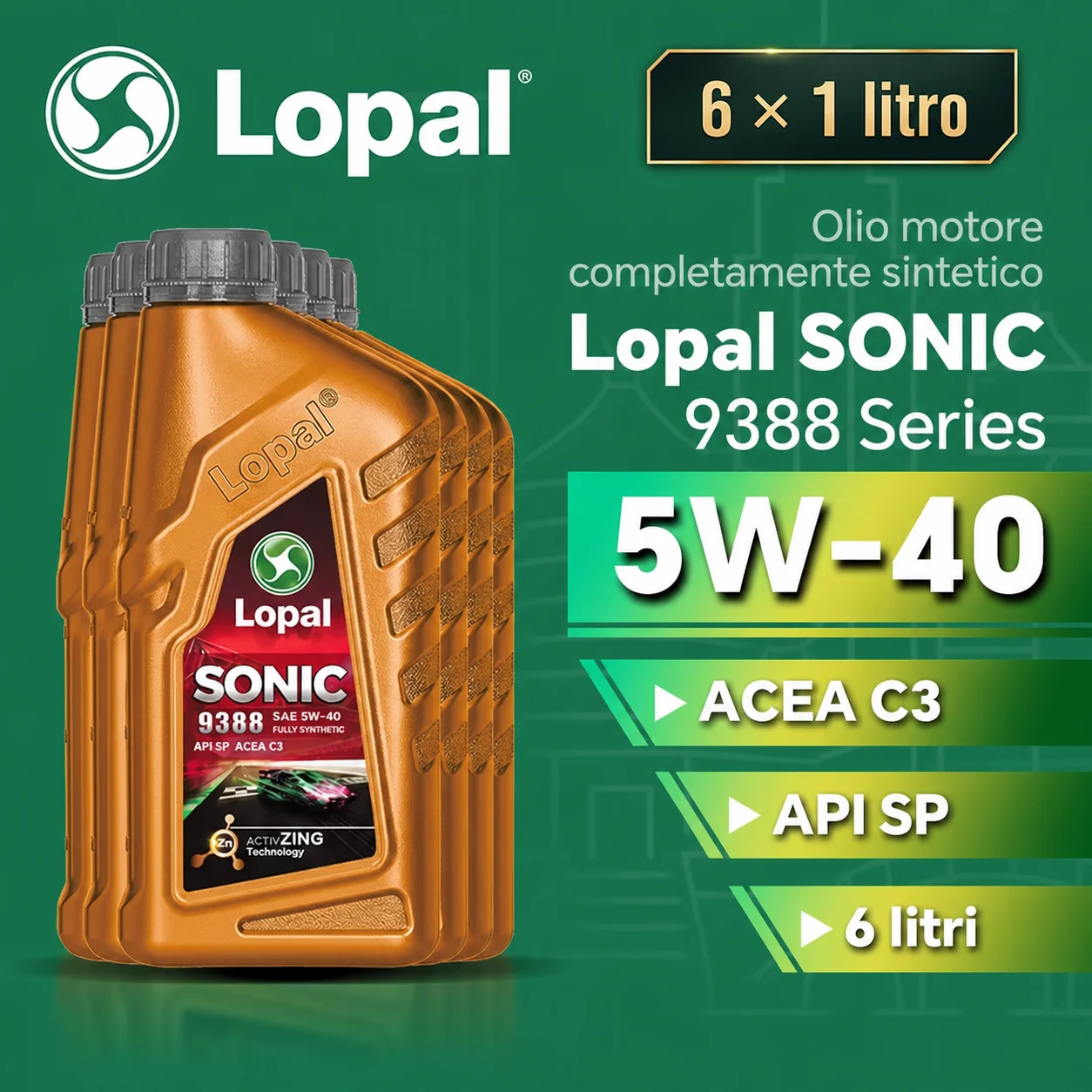 Olio Motore Lopal SONIC 9388 5W-40, ACEA C3, API SP, 6 X 1L