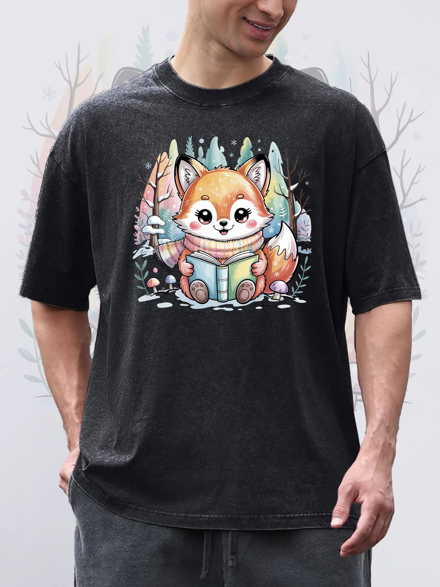 تي شيرت رجالي مطبوع عليه عيد ميلاد سعيد أسود بأكمام قصيرة ورقبة دائرية 100% قطن خالص حمض مناسب لعيد الميلاد #1