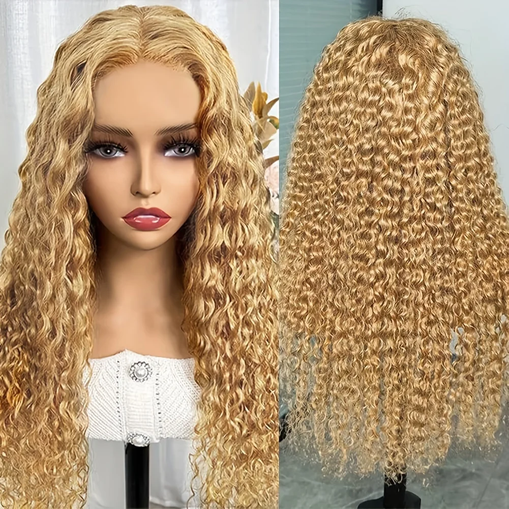 200% Density #27 Honey Blonde Wig Human Hair 13x6 Human Hair Lace Frontal Wig 13x4 Lace Front Human Hair Wig Deep Curly Wigs